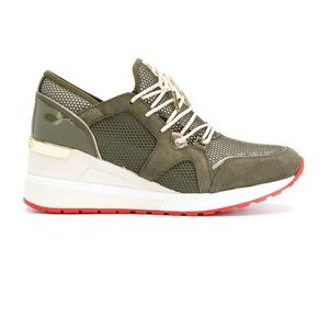 Michael Kors Women's Scout Olive Trainer Scuba Mesh Wedge Sneaker SZ 8